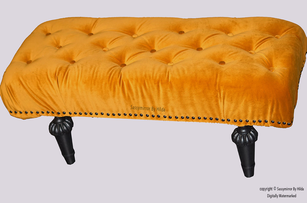 yellow velvet footstool