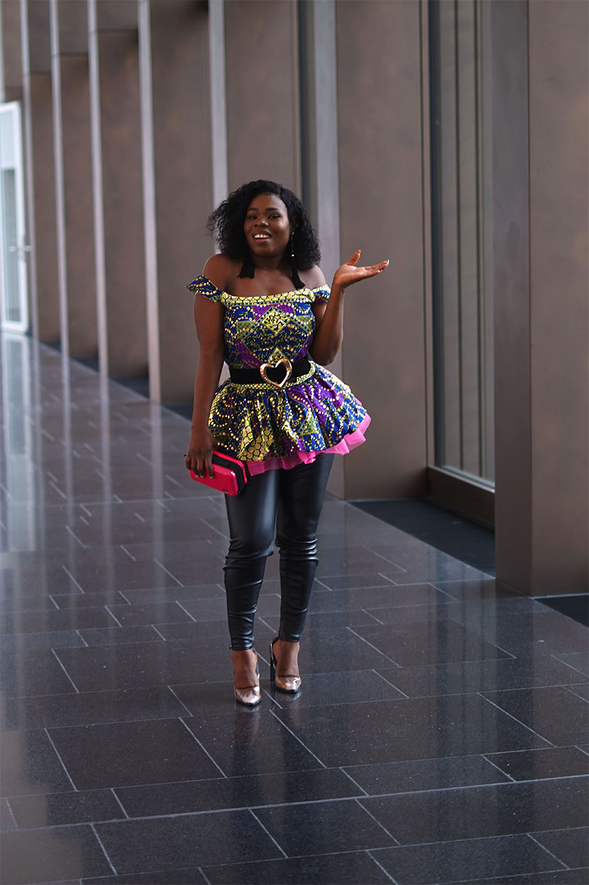 African print and a leather pant