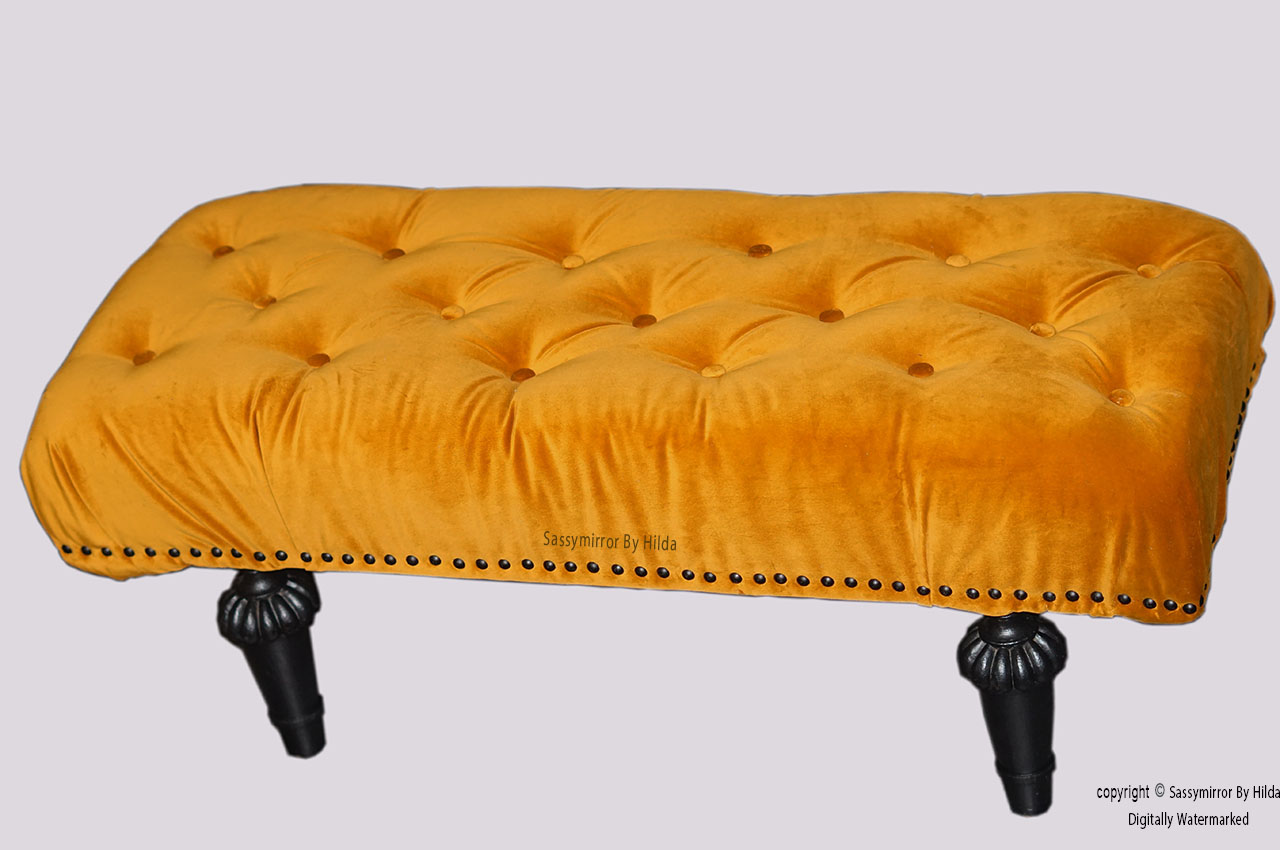 yellow velvet footstool